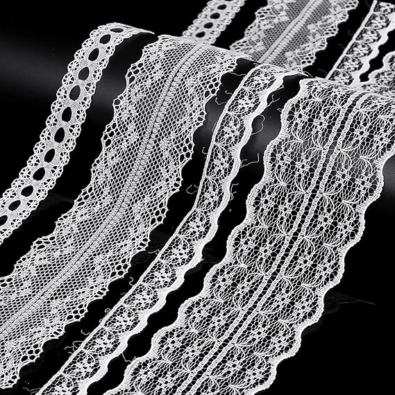 Hongyantech 4 * 10.5 Yards Weiß Vintage Spitzenborte Spitzenband Zierband Stretch Spitze Blume Braut Hochzeit Spitzenbordüre 