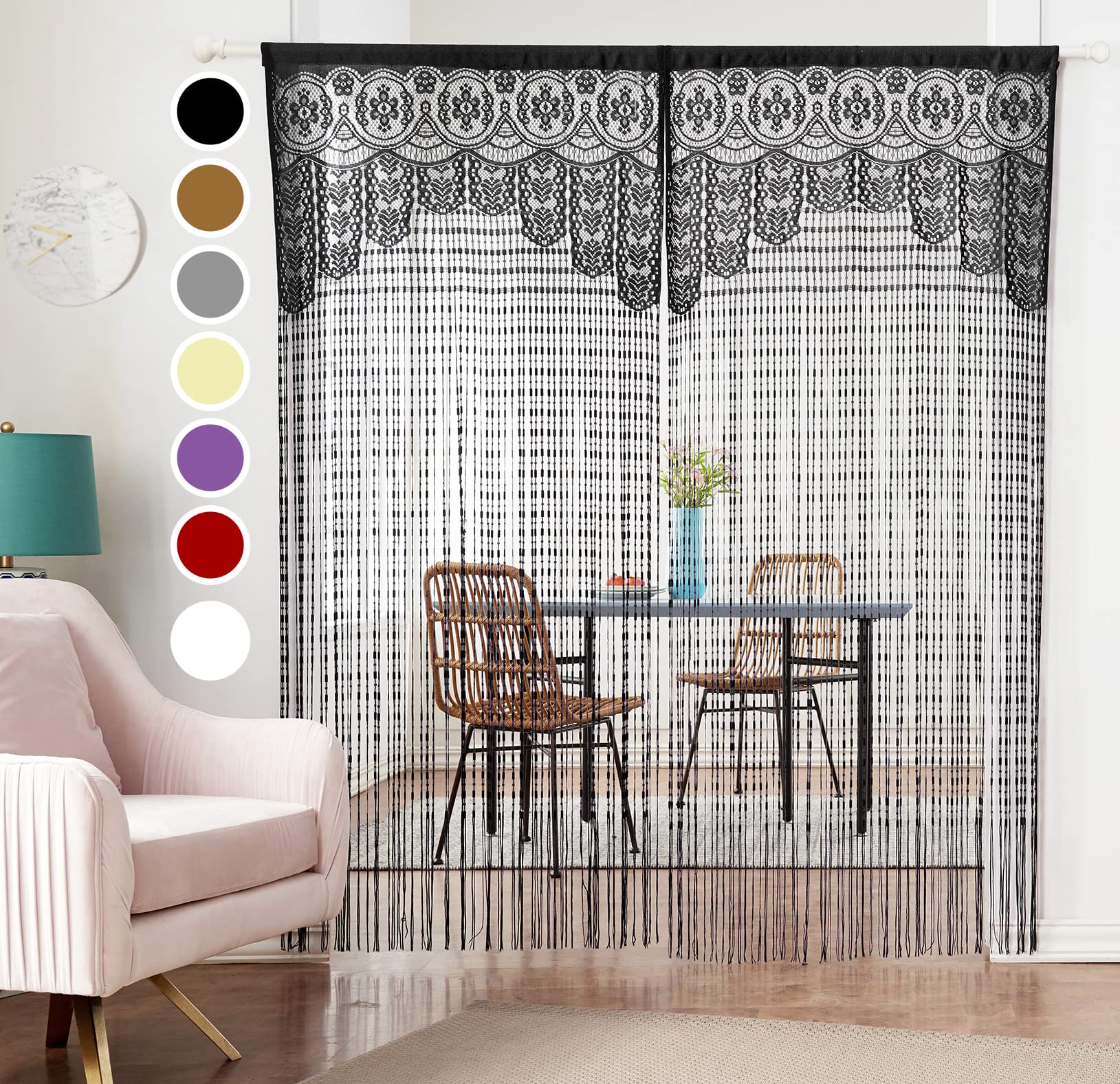 HSYLYM Black Lace Curtains Lightweight Soft Fine Texture Delicate Voile Lace Window Curtains for Living Room,Black,90x200cm(35x78inch) — image 1