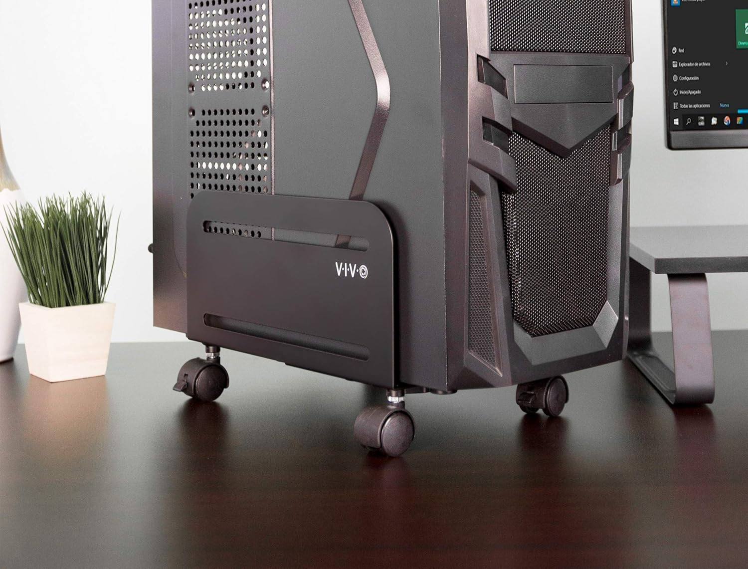 VIVO Black Computer Tower Desktop ATX-Case, CPU Steel Rolling Stand, Adjustable Mobile Cart Holder with Locking Caster Wheels (CART-PC01) : Office Products