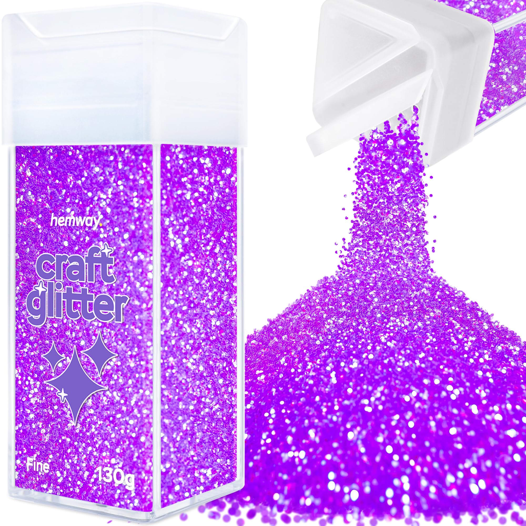 Hemway Glitter Shaker Fluorescent Purple 110g Fine, Craft Glitter Shaker for Resin & Epoxy Crafts, Christmas Art Supplies, Nail, Body, Face, Eye, Festival, Crafting, Slime, Sparkle