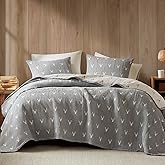 Woolrich Coverlet Set Rustic Lodge Design, 3 Piece Set All Season, Lightweight Reversible Farmhouse Bedspread Bedding, Shams, Full/Queen, Gray
