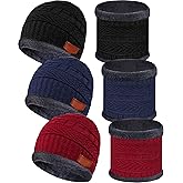 3 Sets Kids Winter Hat Beanie and Scarf Knitted Warm Kids Beanie Scarf Boy Winter Hat for 5-14 Years
