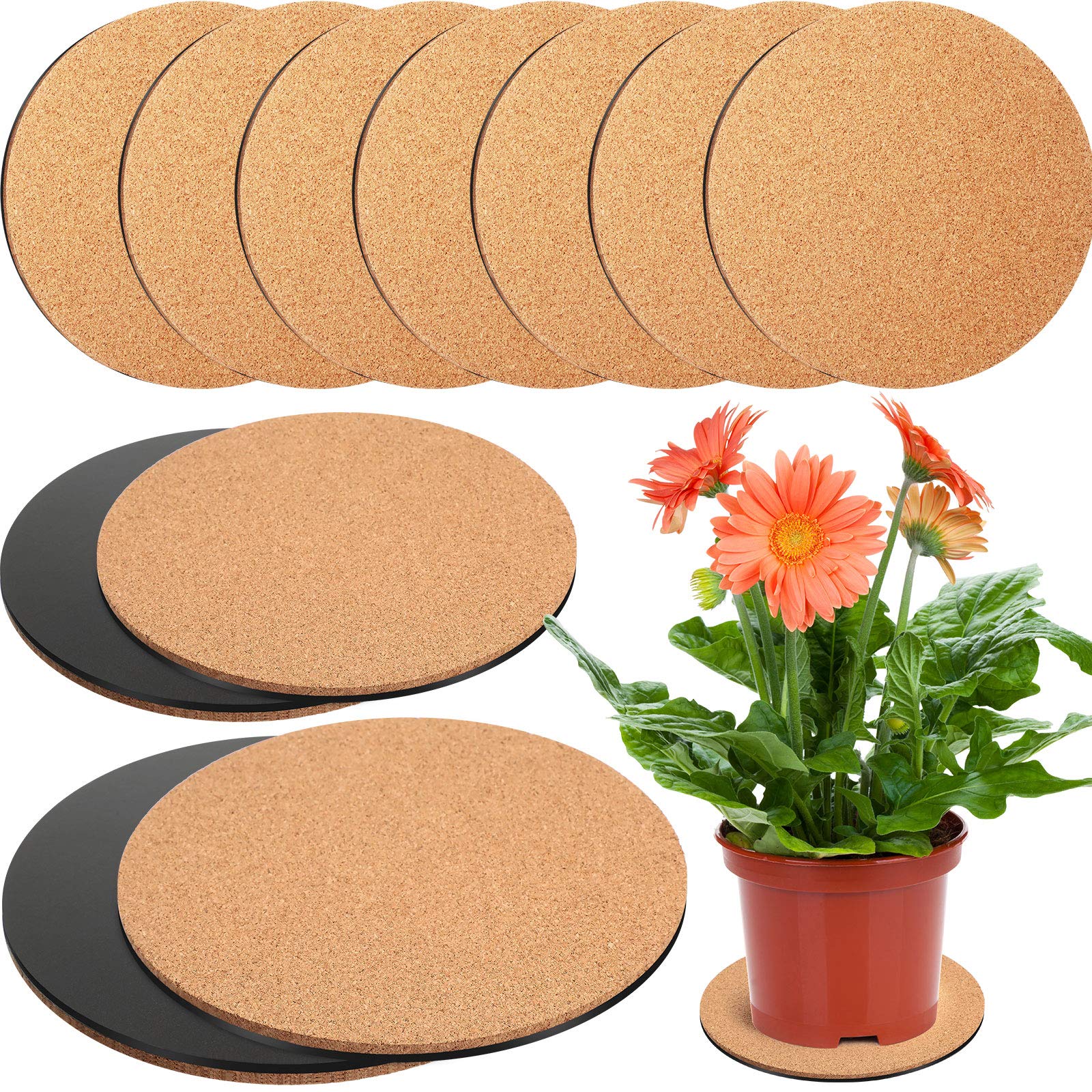 Patelai 10 Pieces 3 Sizes Cork Plant Coasters 4/6/8 Inch Cork Plant Round Absorbent Saucer Mat Plate Pad Table Board Pads for Gardening Indoor Outdoor Pots DIY Craft Project