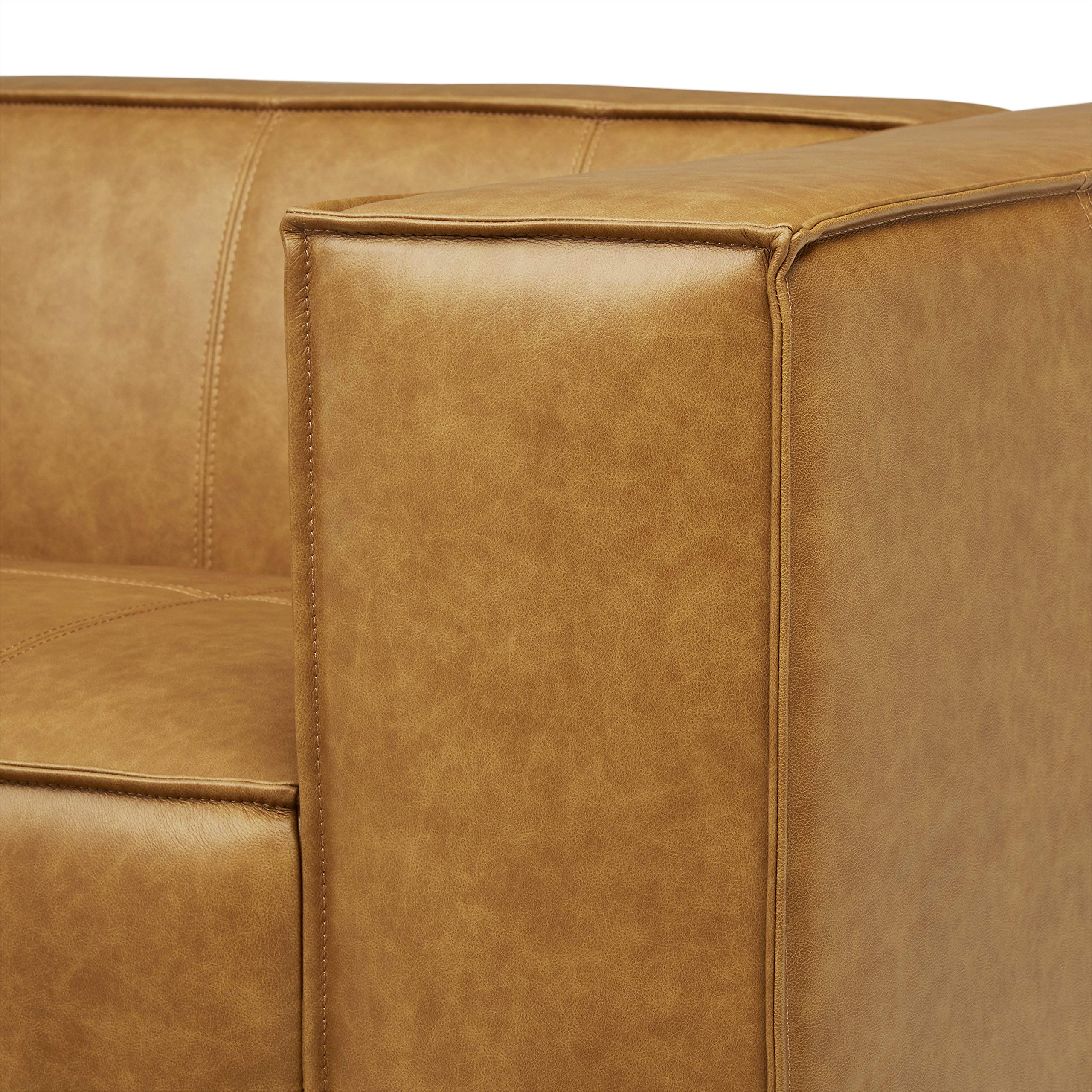 Rivet Thomas Modern Leather Sofa Couch, 101.2", Caramel Pricepulse