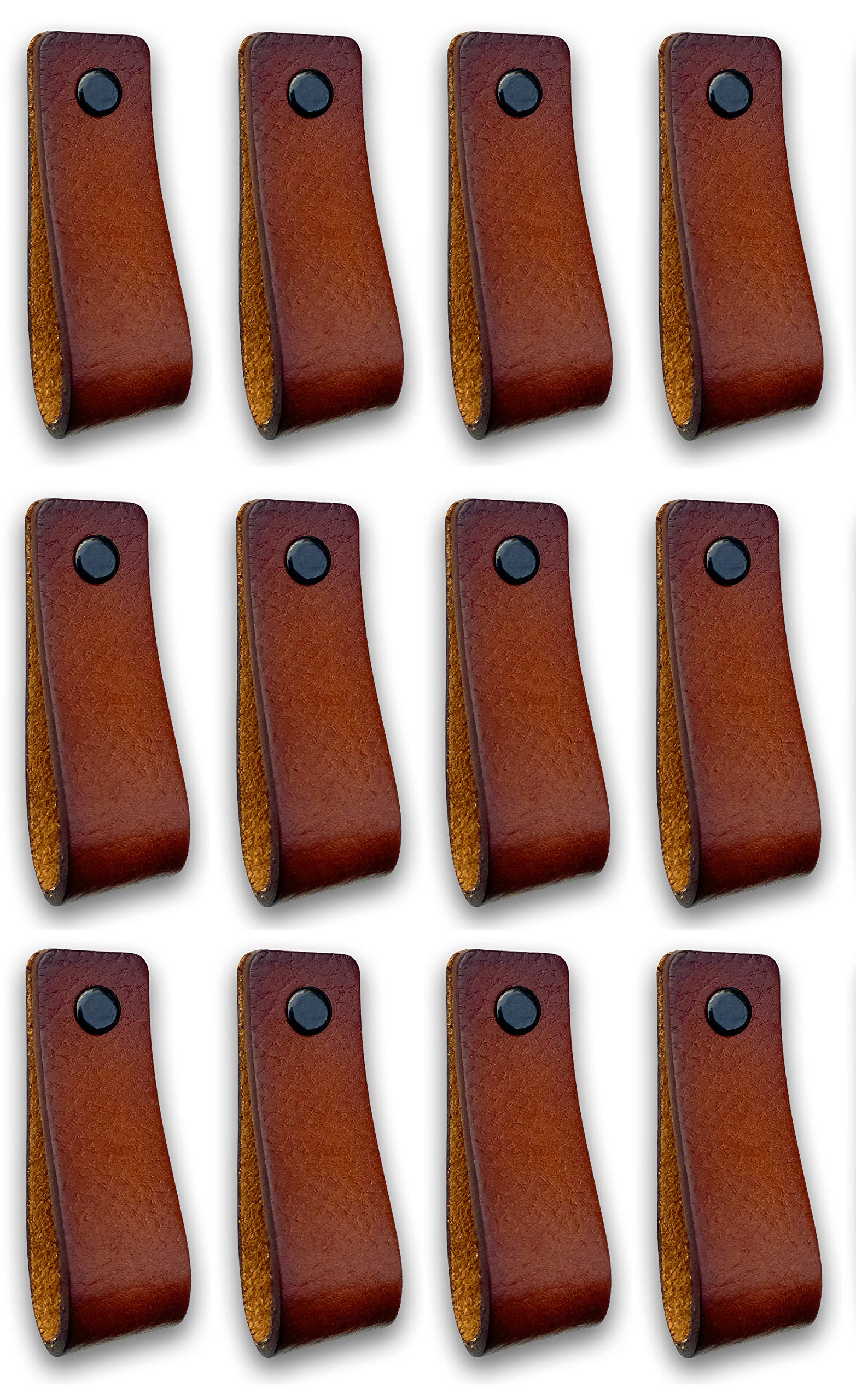 Brute Strength - Leather Handles for Furniture - Cognac - 12 pcs - 16,5 x 2,5 cm - Cabinet Handle, Door Handle for Kitchen, Bathroom, cabinets, Dresser, Wood