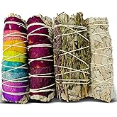 Bholi Sage Plus Sage Smudge kit Rosemary Lavender White Sage Rose with White Sage Sustainably Sourced from California Dried Sage Sticks for Home Cleansing, Blessing