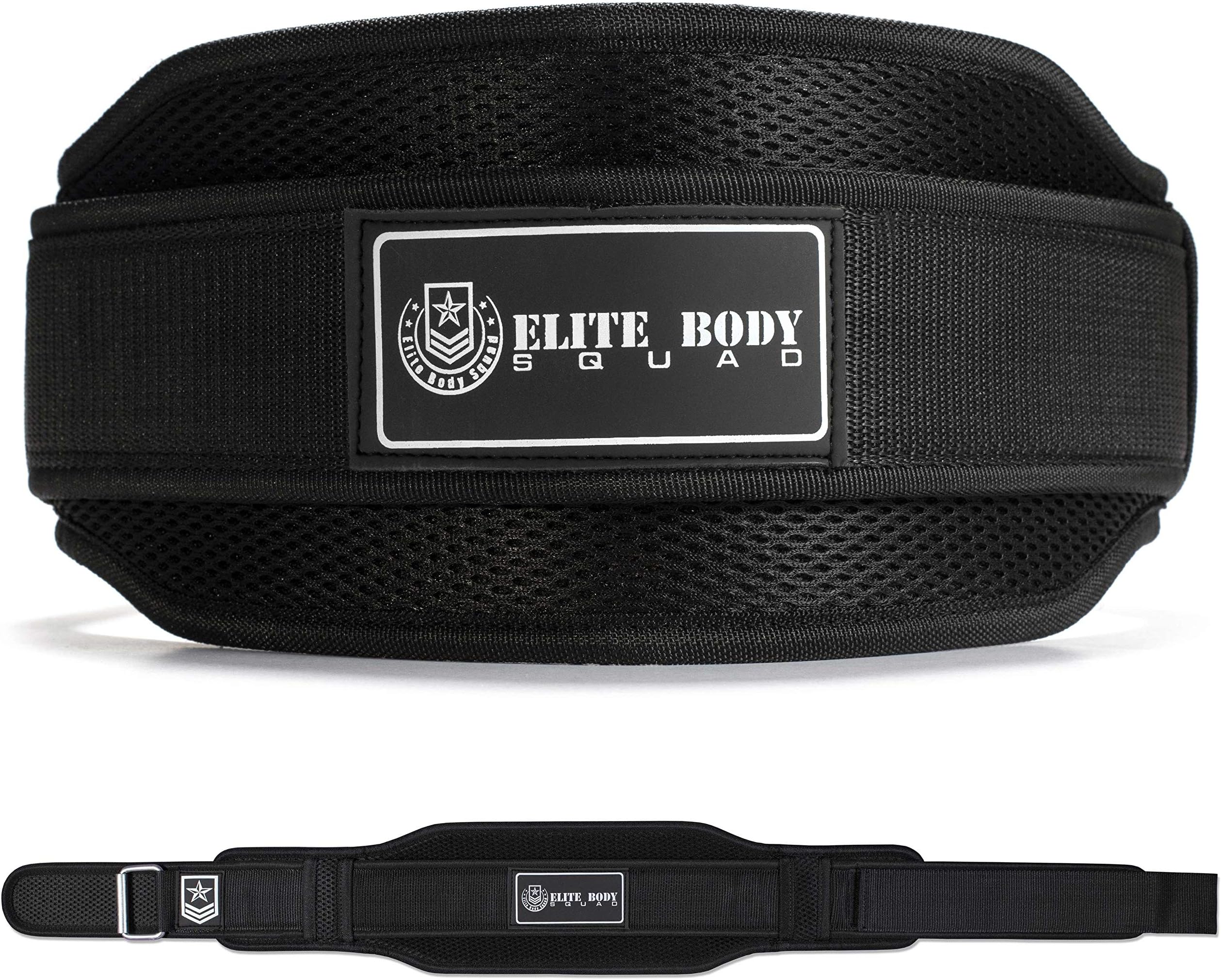 Elite Body Squad Weight Lifting Belt Neoprene Back Support With Reinforced Waist Band + Easy Open/Close Strap And Cushioned Padding For Squats And Deadlifting - 100% Quality Guarantee + FREE EBOOK