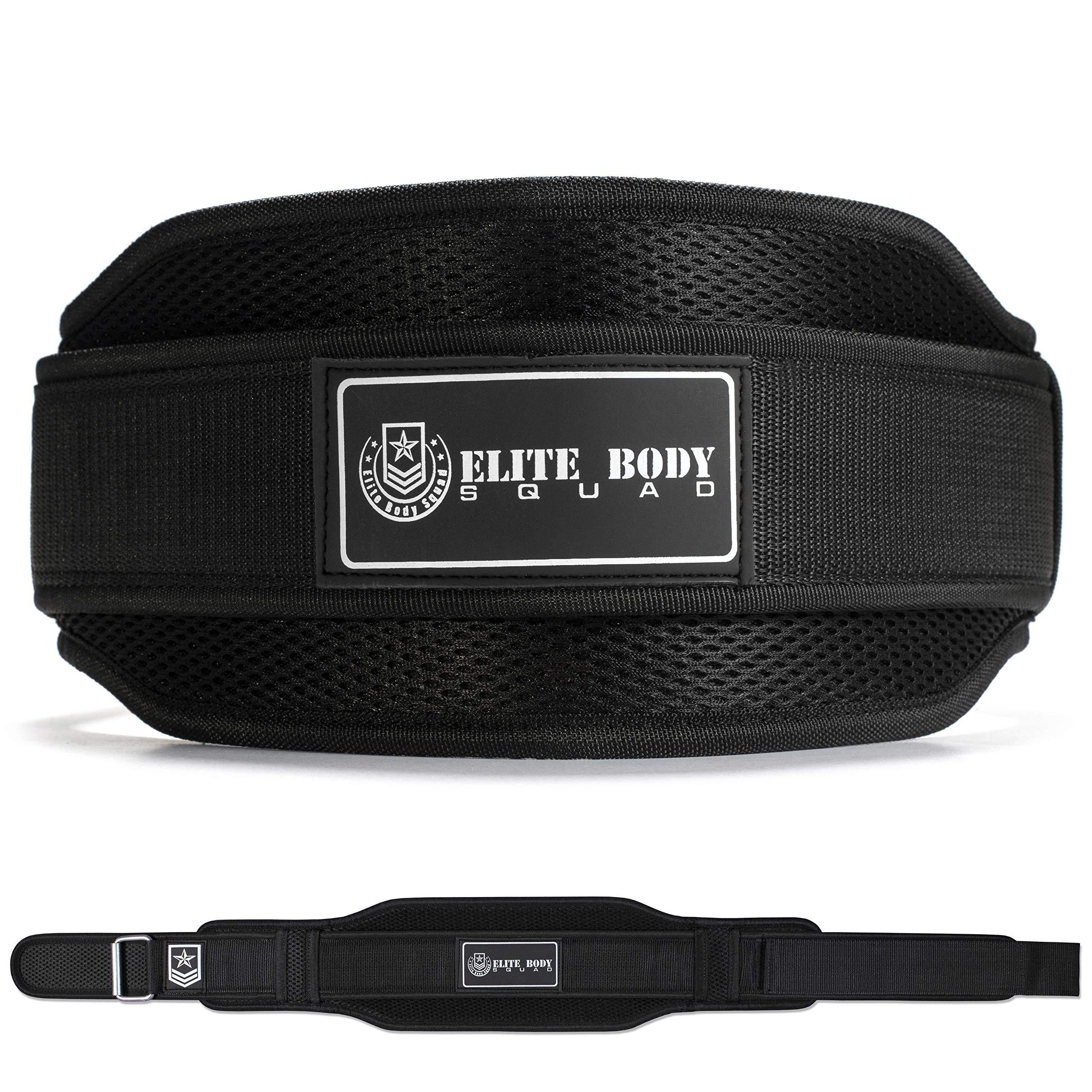 Elite Body Squad-Weight Lifting Belt - Elite Body Squad Neoprene Back Support With Reinforced Waist Band + Easy Open/Close Strap And Cushioned Padding For Squats And Deadlifting