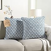 CPC Throw Pillow Covers for Couch, 18x18 Inch Decorative Couch Pillows for Living Room, 100% Cotton Boho Cute Outdoor Pillows, Flower Pillow Covers or Preppy Throws-Jeans Blue