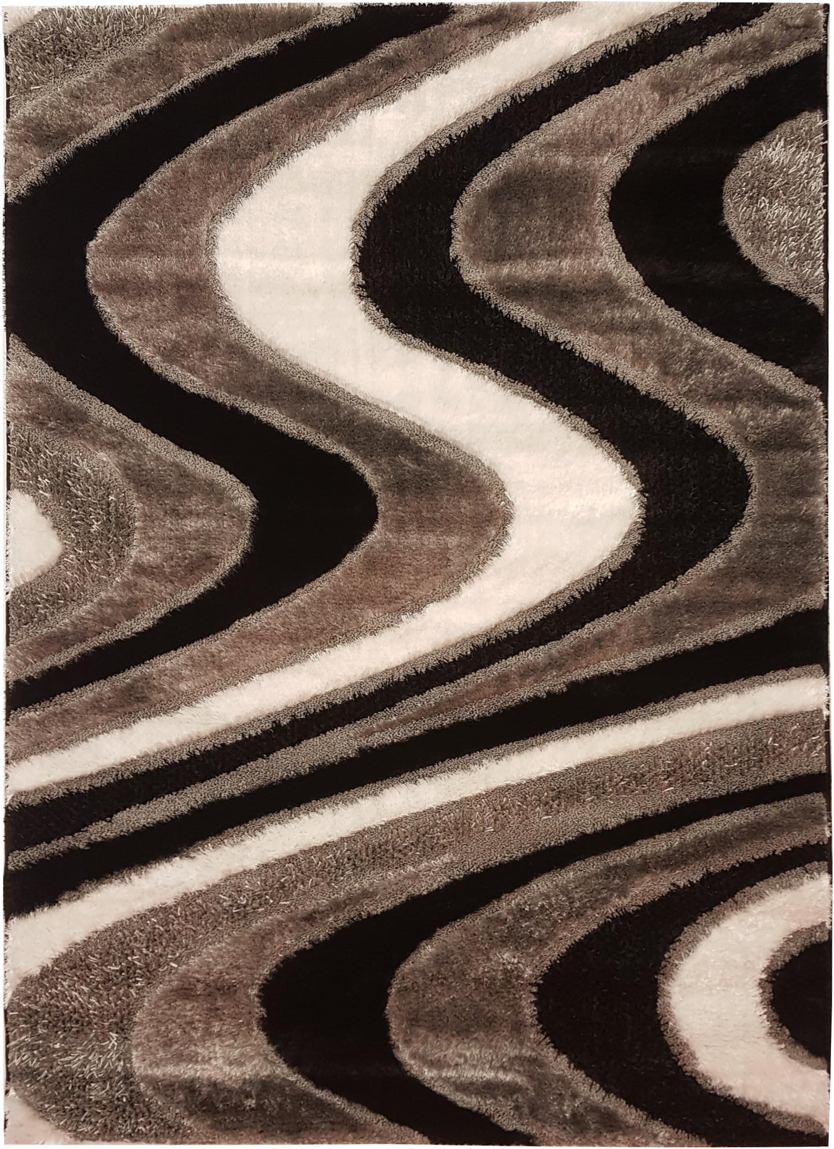 SPICA HOME 5'2 by 7'2 Decorative High Pile Shiny Bright Shaggy European Modern Area Rug,, Cozy, Pet-Friendly (RED) (5'2'' x 7'.2'', Black&White Wave)