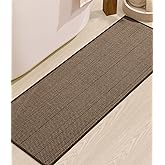YIHOUSE Bathroom Rugs Mat 17x47- Long Brown Non Slip Bath Mat Quick Dry Runner, Thin Bathroom Rugs Fit Under Door, Neutral Easy Jute Brown 17