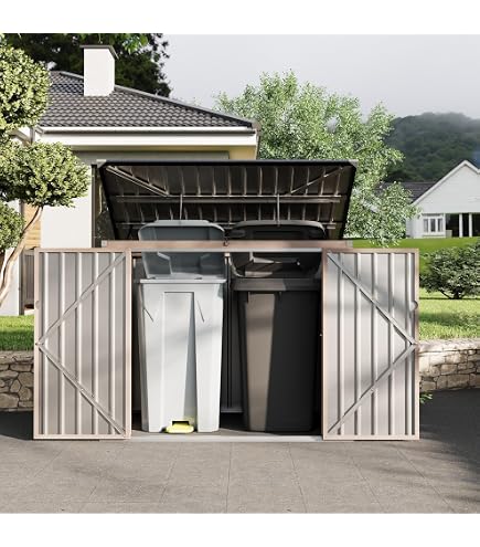 Amazon.com : Garvee 2-Unit Metal Outdoor Trash Can Storage Shed