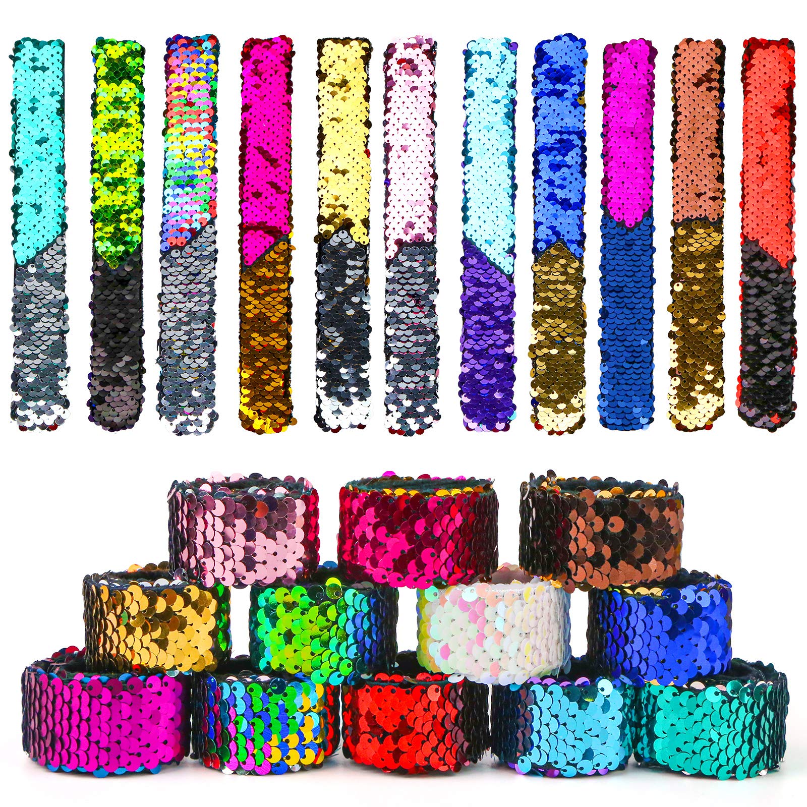 VGOODALL VGOODALL 24pcs Slap Bracelet,Kids Squin Bracelet Mermaid Bracelet Flip Wristband Bracelet Kids Birthday Party Favors Supplies