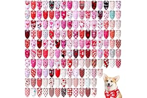 Huhumy 100 Pcs Valentines Dog Bandanas Pet Bandanas Bibs Bulk Love Valentines Triangle Pet Scarf for Medium Large Dog Valentines Costume Accessories Decoration