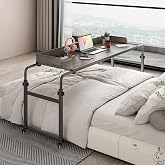Furist Overbed Table with 360&deg; Wheels, Queen Size Mobile Bed Desk, Recliner Table Over Bed Table Adjustable Height and Length Overbed Table with Heavy Duty Metal Leg for Hospital and Home use
