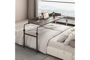 Furist Overbed Table with 360° Wheels, Queen Size Mobile Bed Desk, Recliner Table Over Bed Table Adjustable Height and Length Overbed Table with Heavy Duty Metal Leg for Hospital and Home use