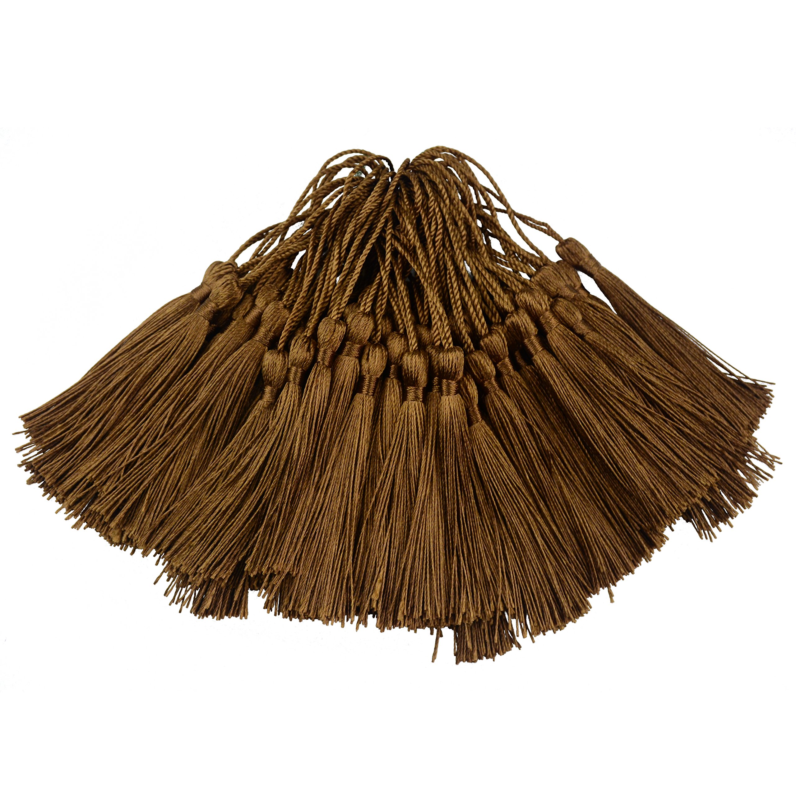 Makhry 100pcs 13cm/5 Inch Silky Floss bookmark Tassels with 3-Inch Cord Loop and Small Chinese Knot for Jewelry Making, Souvenir, Bookmarks, DIY Craft Accessory (Light Coffee)