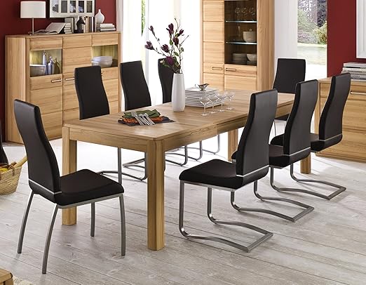 Esstisch 160 X 90 Cm Kernbuche Teilmassiv Mit 8 Stuhlen Kunstleder Schwarz Amazon De Kuche Haushalt