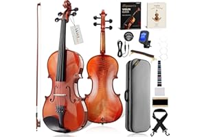 AKLOT Handcrafted Flamed Maple Violin: Full Size Fiddle, Acoustic Advanced Violin Kit with Ebony Bow, Solid Wood Shoulder Res