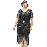 BABEYOND Great Gatsby Dresses for Women Plus Size Cocktail Dress 1920s Flapper Costume for Women Black