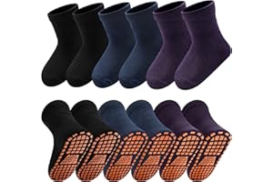 SkiBeaut 6 Pairs Kid Grips Socks Youth Non Slip Child Grippers Socks Young Boys Girls Teen Team Athletic Socks for Age 2-13
