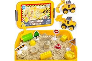 Carolart Construction Sensory Bin, Tractor Sand Playset Construction Sandbox with Toy Truck Play Sand and Signs, Sand Art Kit for Kids Ages 3 and up