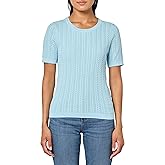 Nautica Womens Short Sleeve Crew Neck Cable Solid Sweater