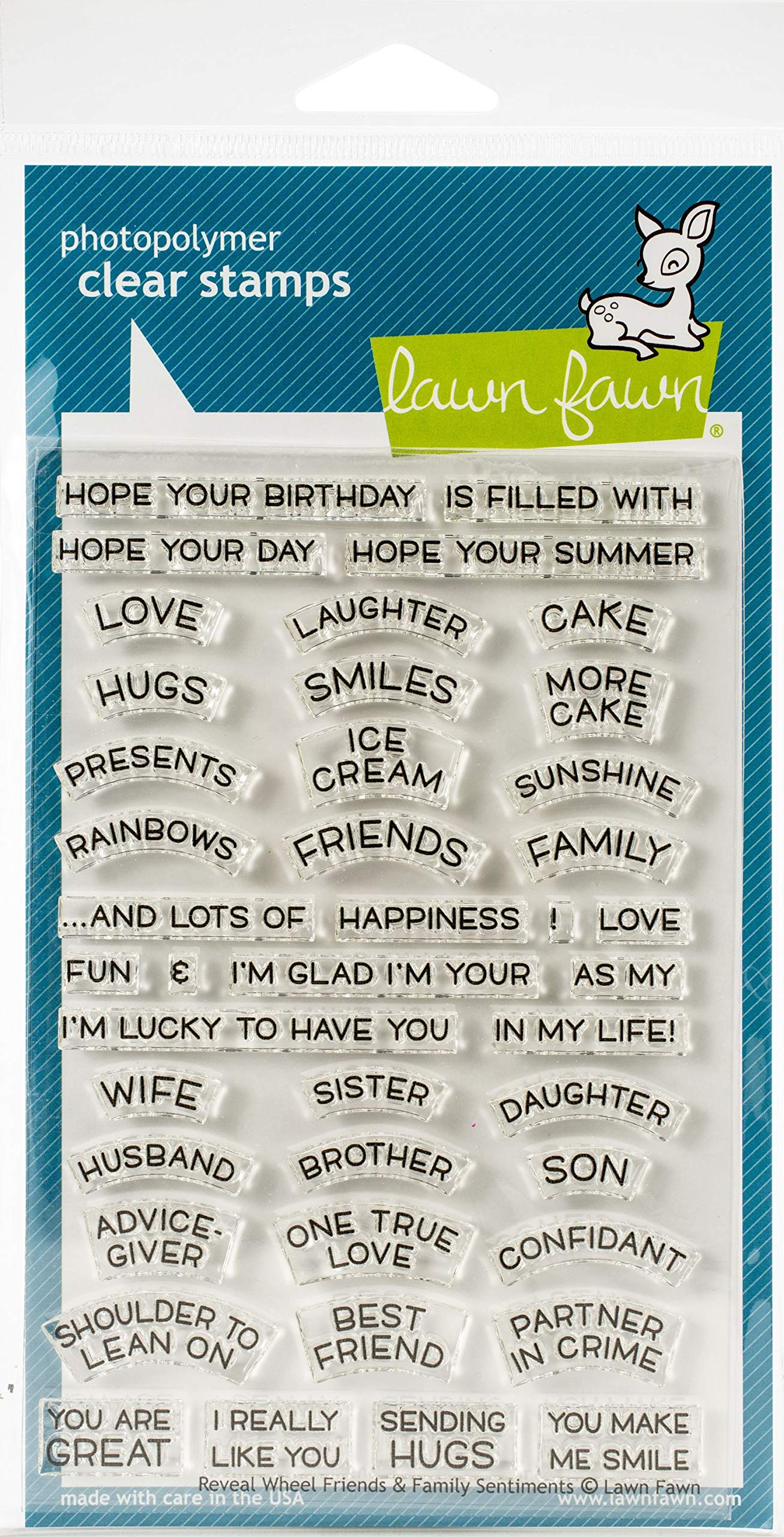 Lawn Fawn Clear Stamps 4'X6'-Reveal Wheel: Friends Family Sentiments