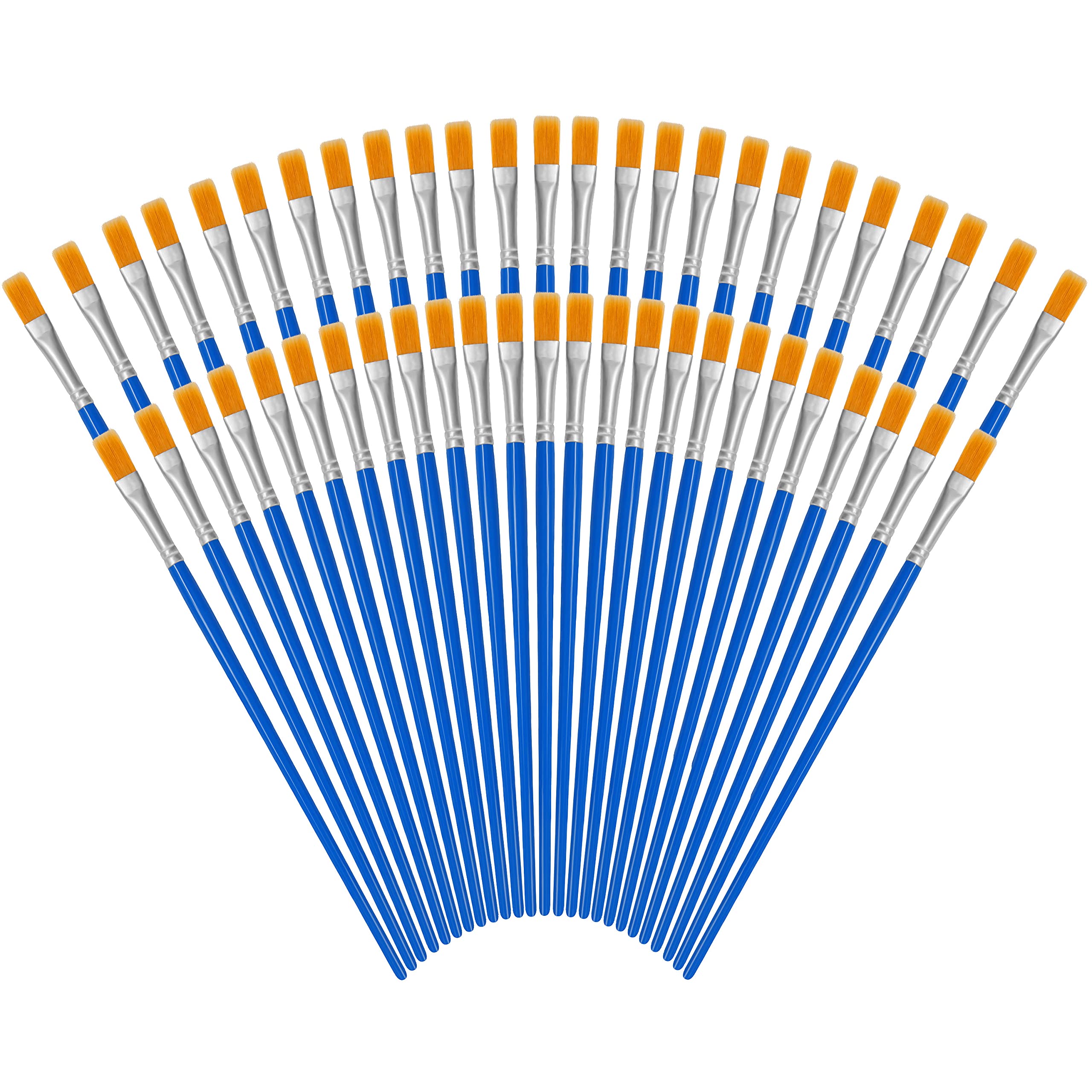 Kurtzy Blue Paint Brushes (50 Pack) - Professional Nylon Hair Artist Brush Set with Plastic Handle - Small Flat Tip Detail Brush - Watercolour, Oil & Acrylic Art & Crafts Painting Supplies