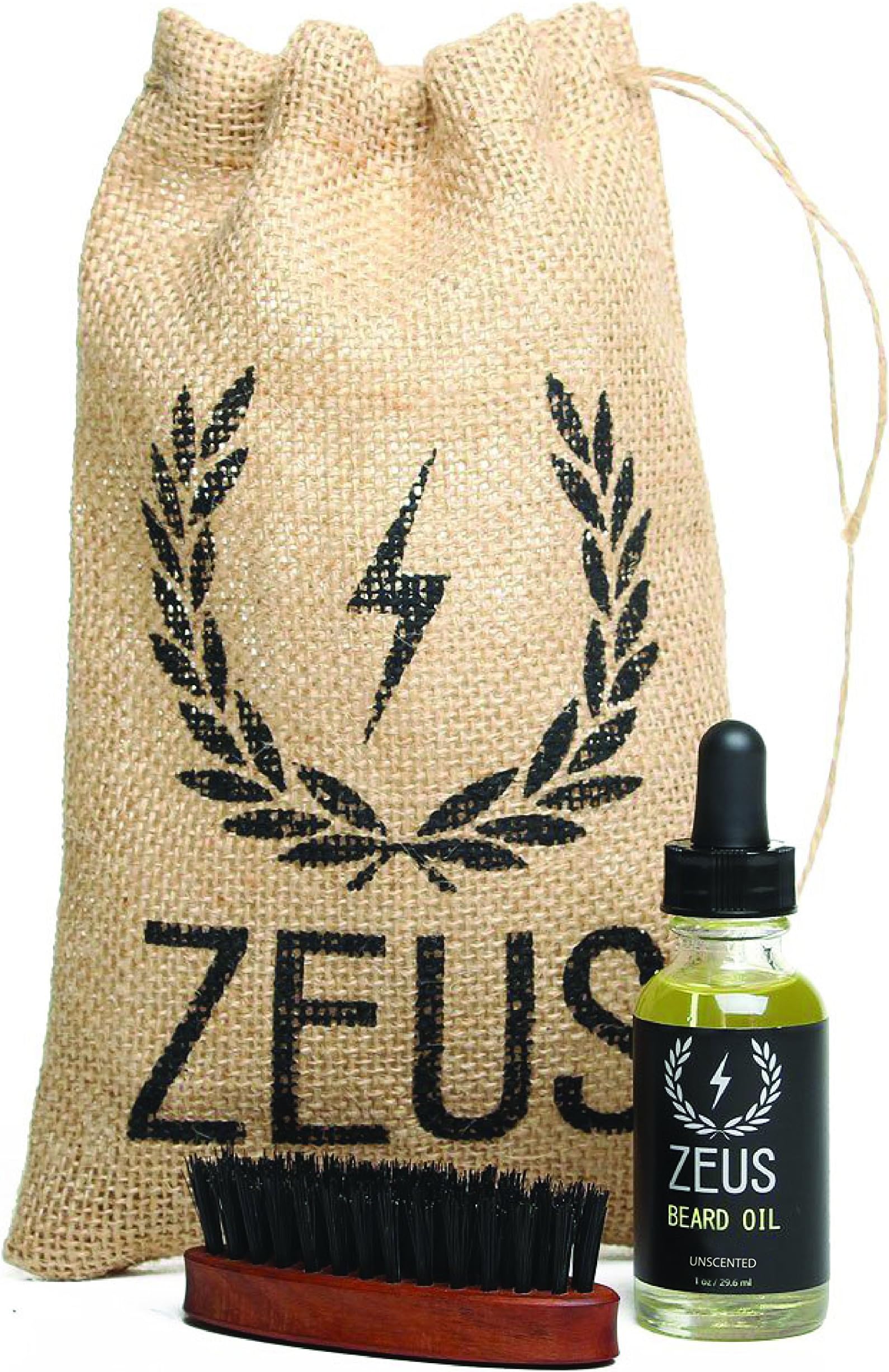 Zeus Beard Oil Kit for Men - Natural Beard Conditioner Softener Kit with 100% Boar Bristle Beard Brush (Unscented)