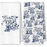 SkipTiger Chinoiserie Cockapoo Dog Kitchen Towels, Cockapoo Gifts Dish Tea Towels for Kitchen Decor, Blue and White Dog Decorative Hand Towels for Bathroom, 16x24 Inch Set of 2