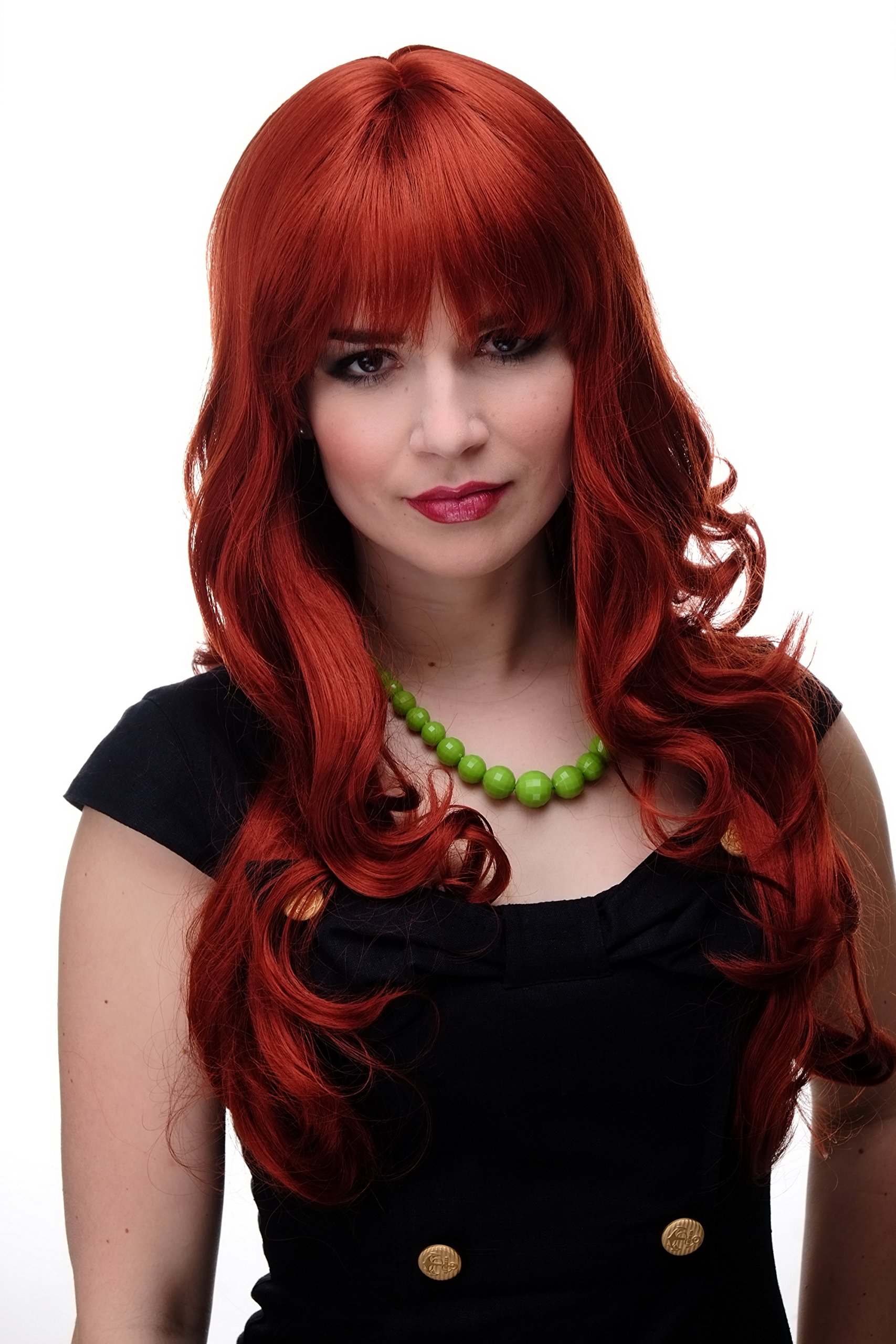 WIG ME UP 285-135 Lady Quality Wig very long beautiful curling ends straight top fringe bangs dark red approx 25inch