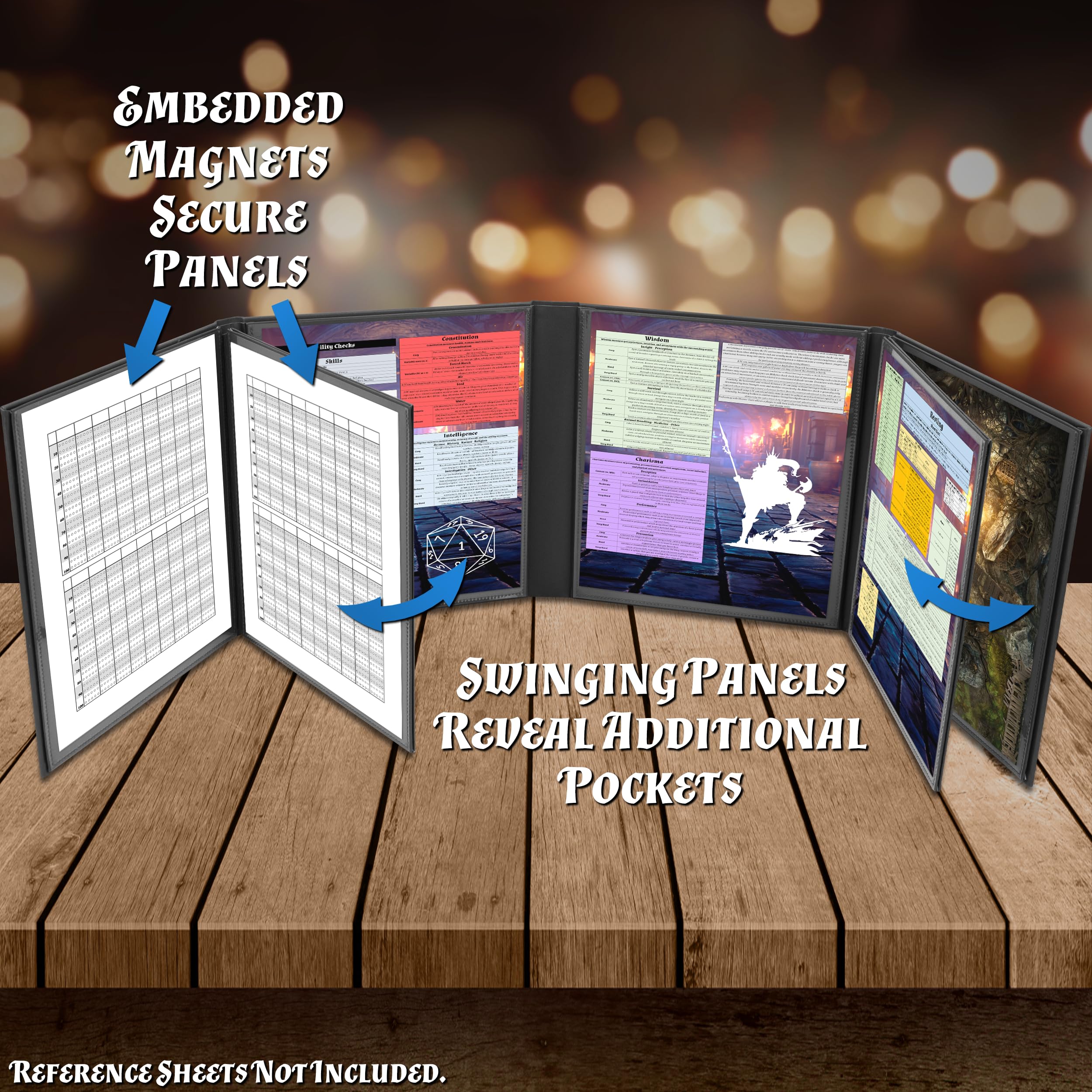 CASEMATIX DM Screen Faux Leather 8-Panel Deluxe GM Screen - Eight Panel Folding Dungeon Master Screen with 2 Swinging Panels and Wet Erase Pockets for TTRPGs - Inserts Not Included