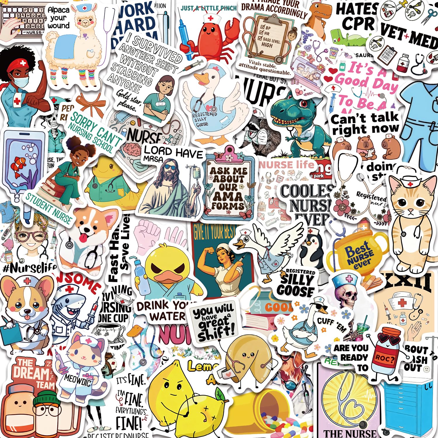 Photo 1 of 120 PCS Funny Nurse Stickers Medical Sticker Pack Nursing Accessories for Nurses Nursing Healthcare Sticker Funny Nurse Gifts