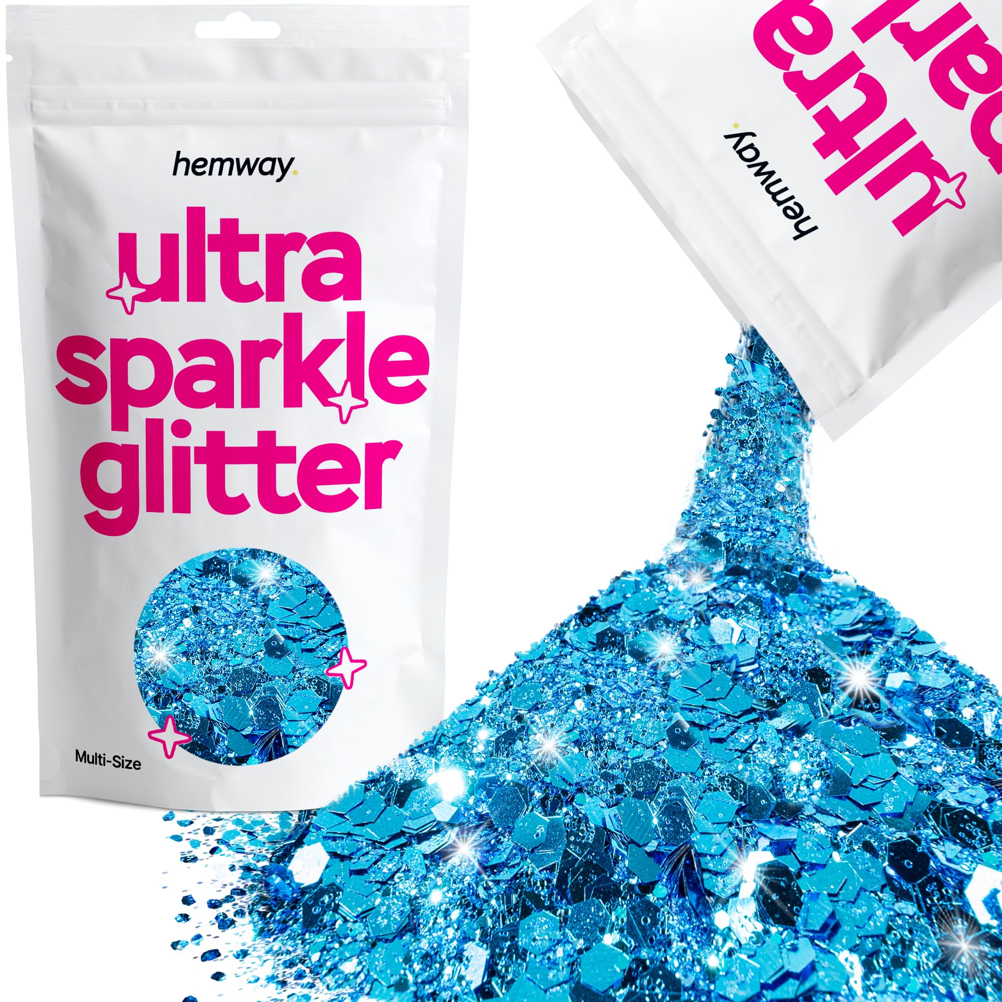 Hemway Ultra Sparkle Glitter Ocean Blue 100g Multi Size | Glitter for Arts & Craft, Makeup, Nail Art, Crafting, Card Making, Sparkle Decoration