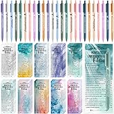 Feifeiya 50 Sets Christian Party Gifts Bulk Religious Pens Bible Verse Emergency Numbers Bookmarks Christian Catholic Gifts for Women Men Church Sunday School Favor(Watercolor,Spanish)
