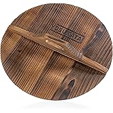 YOSUKATA Cast Iron Wok Cover - Premium Wok Cover 13.5 inch Pan Lid - Wooden Wok Lid 13.5 in with Ergonomic Handle - Condensat