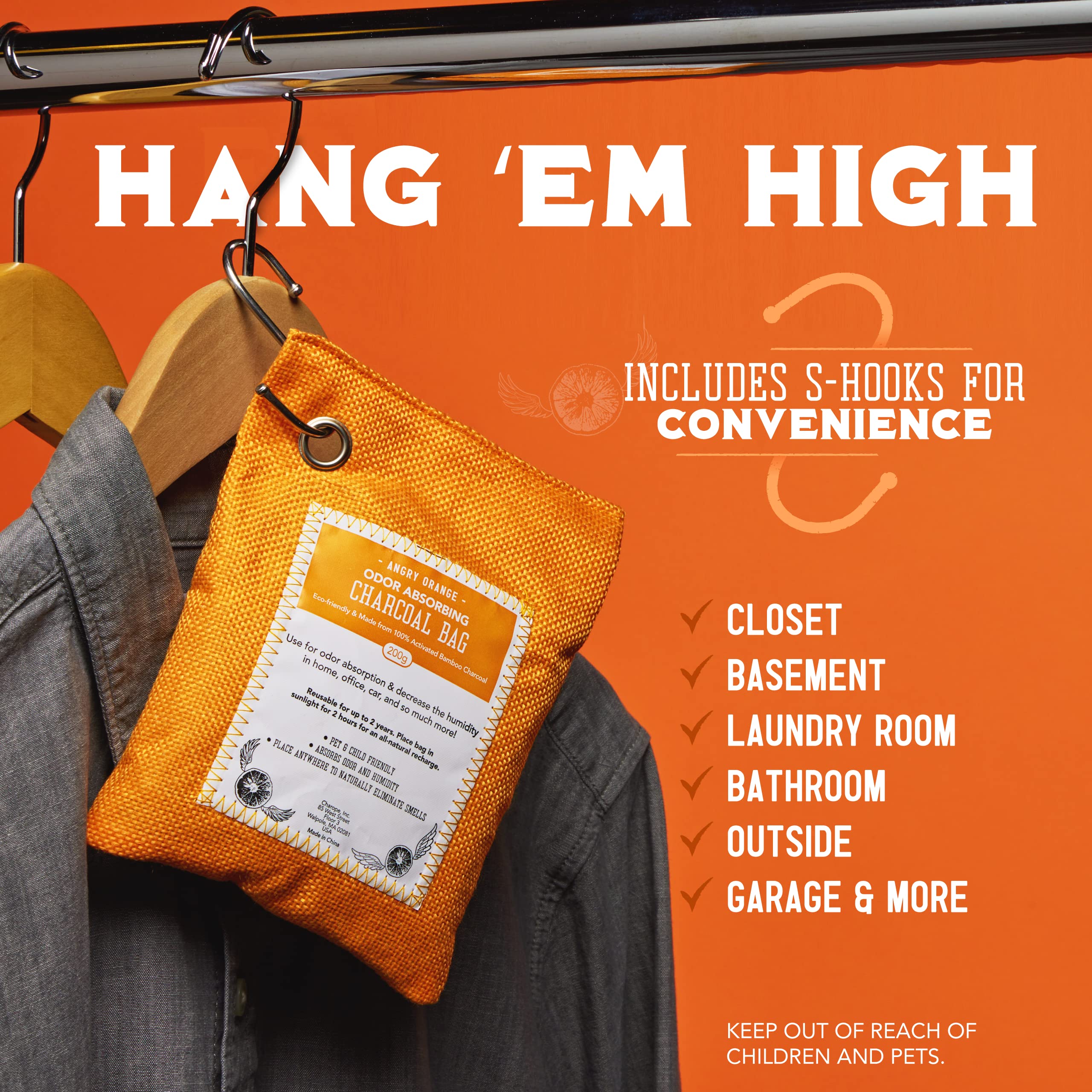 Angry Orange Charcoal Bags Odor Absorber - 12 Pack - Charcoal Air Purifying & Odor Eliminator Bags - Deodorizers for Home, Care, & Closet