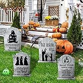4PCS Halloween Decorations Outdoor Graveyard Tombstone Yard Sign with Stakes-16.5"X11.5"Large Halloween Graveyard Tombstones Decor Weatherproof-Gravestones Outdoor Patio Props-Kids Home Party