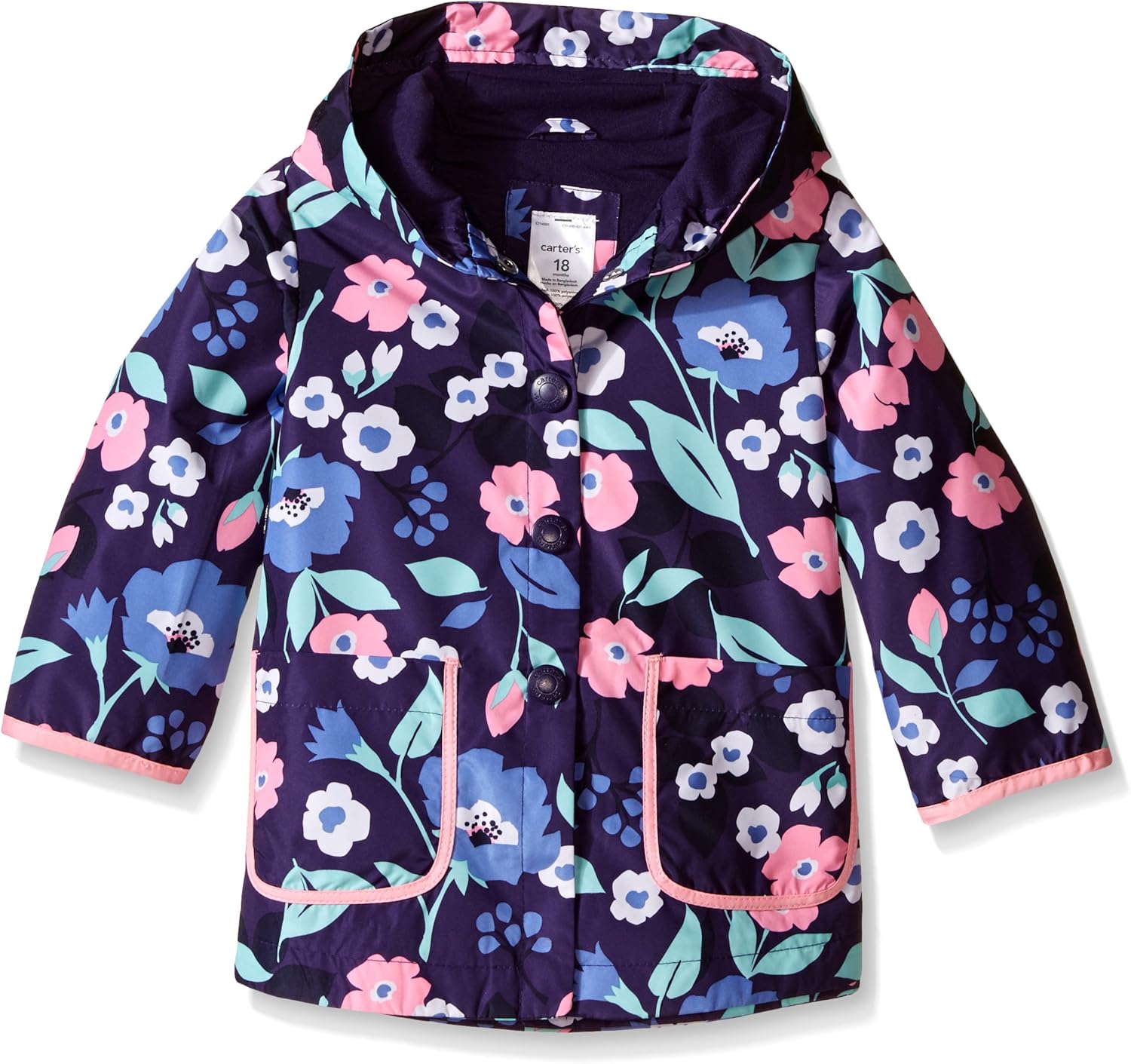 Carter's Baby Girls Printed Jersey Lined Rain Slicker, Navy Floral, 12 Months Clothing