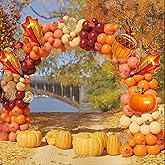 KaKan Fall Balloon Arch Kit, 222PCS Thanksgiving Balloon Garland Kit Includes Orange Burgundy Confetti Balloons and Artificial Plants Maple Leaves for Thanksgiving Decorations Autumn Party