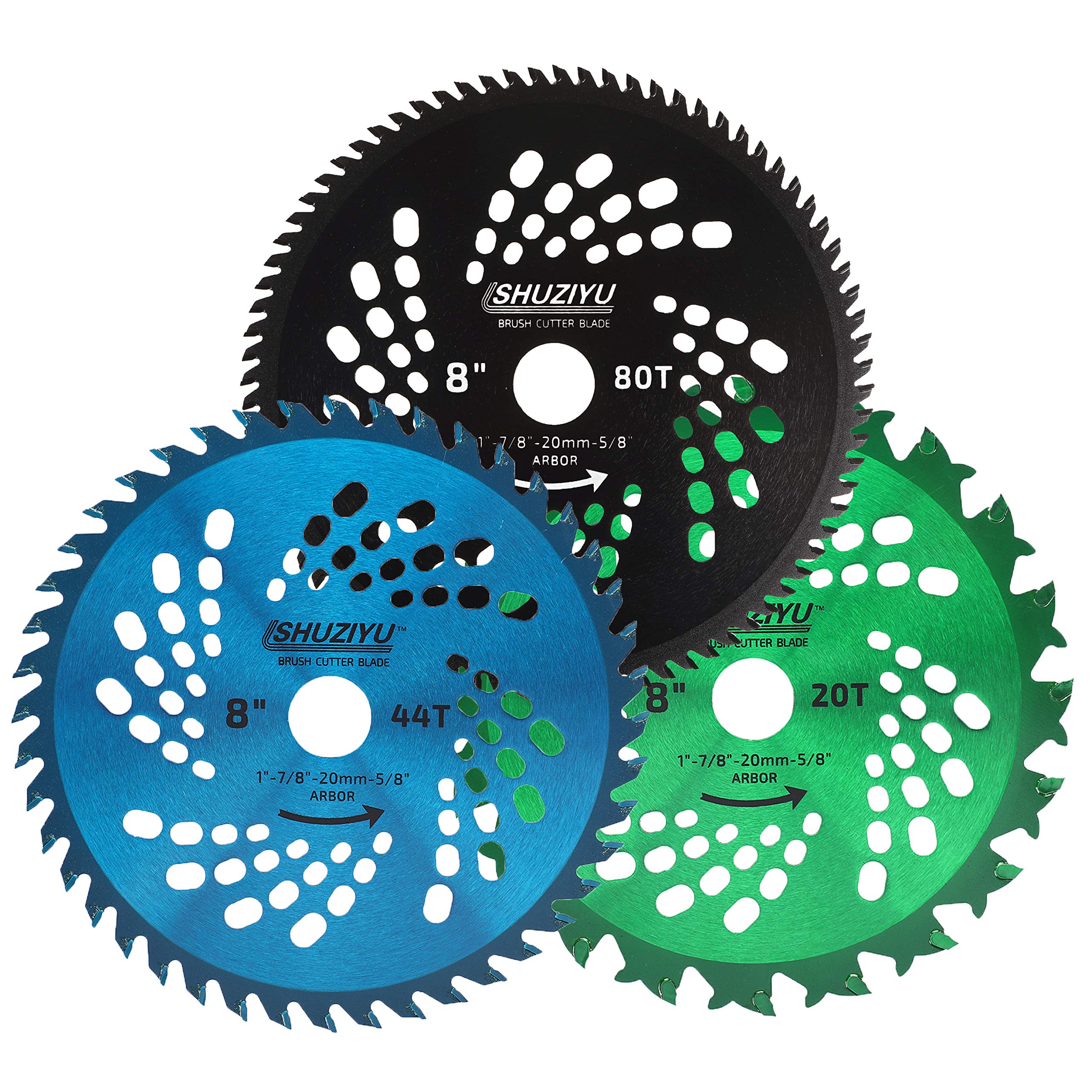 LSHUZIYU, 205mm-20T-44T-80T, 3pcs-Set. Arbor 25.4mm with 22.23-20-16mm Washer, Carbide Tip, Brush Cutter Blade, Trimmer Weed Blade.