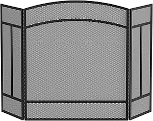 FireBeauty Fireplace Screen 3 Panel Wrought Iron Black Metal 48"(L) X30(H) Spark
