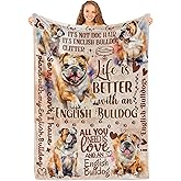 Huglanket English Bulldog Gifts, English Bulldog Throw Blanket for Women, Flannel Blanket for Dog Lover, Dog Owner, 65 x 50 Inches