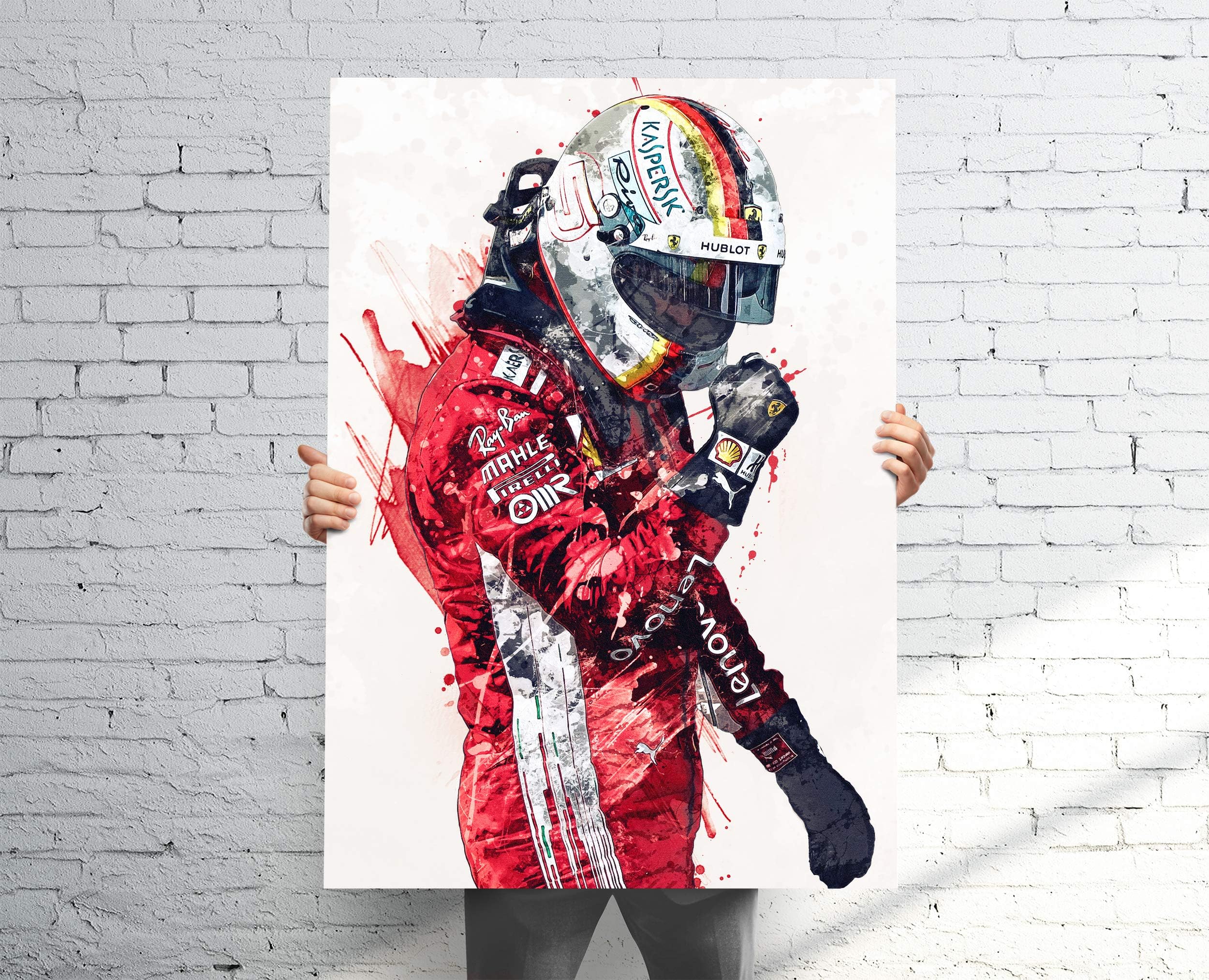TopShelfPrints Sebastian Vettel Ferrari Poster/Canvas Print - F1 Racing Artwork - Kids Wall Decor - Man Cave - Sports Decor