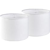 GO&amp;SO White Linen Drum Lamp Shades, 16" x 10", Set of 2 Large | Spider, Modern, For Table Lamps &amp; Floor Lamp, Lampshades Replacement, Required Assembly