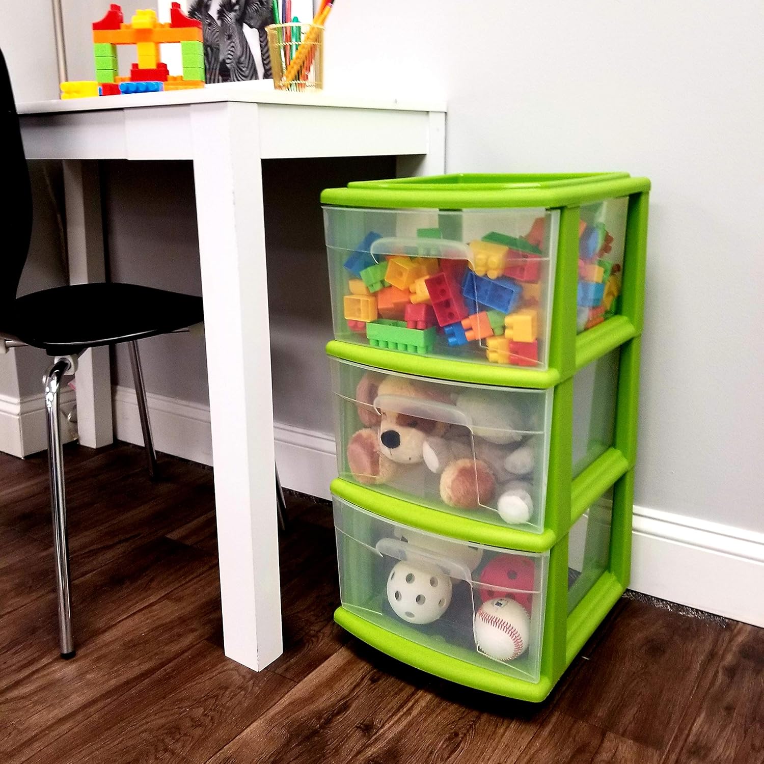 HOMZ Medium Width Plastic Storage 3 Drawer Cart, Bold Lime: Home & Kitchen