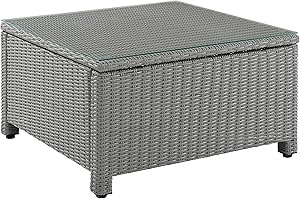 Crosley Furniture CO7207-GY Bradenton Outdoor Wicker Square Tempered Glass Top Coffee Table, Gray, 32" Square