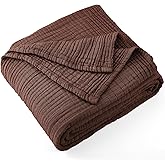 Carriediosa 100% Cotton Muslin Throw Blanket 50" X 70" Throw XL Size,4-Layers Summer Gauze Throws for Bed Couch,Soft Lightweight Breathable Linen Blankets Bedspread for Adults All Season,Dark Brown