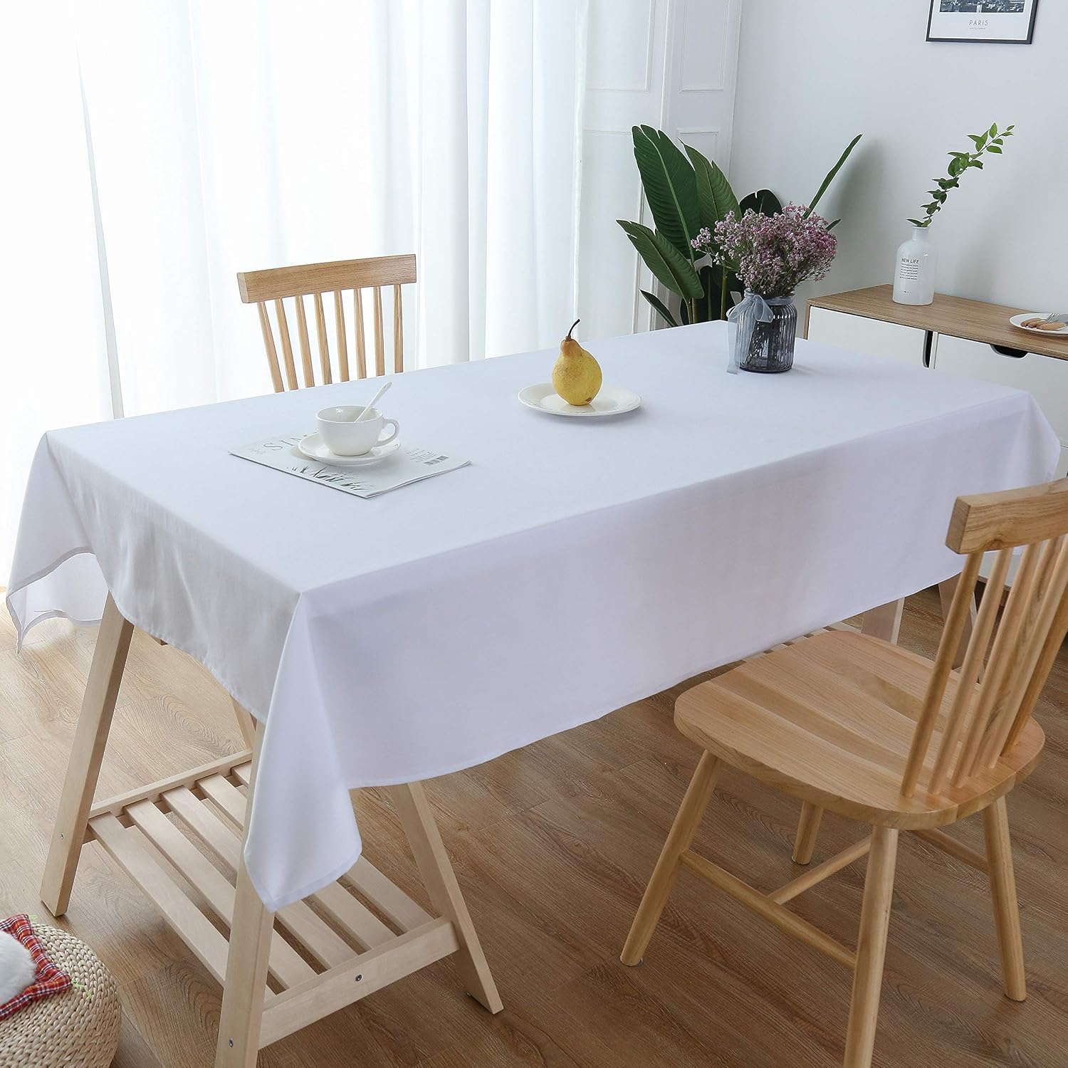 Lespoir Table Cloths Rectangle Cotton White Tablecloth